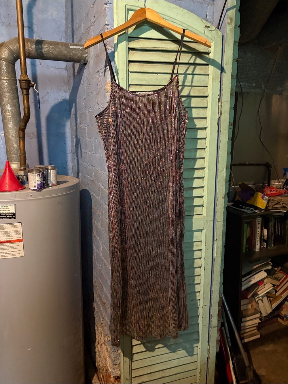 Free People Iridescent Metallic Slip Dress in Navy with Multicolor Sheen